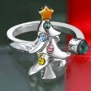 Silver Christmas Tree Ring with Colorful‎ Stones